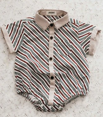 "Christmas" - Bencer & Hazelnut Peppermint Stipe Collared Romper/Shirt