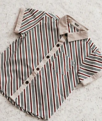 "Christmas" - Bencer & Hazelnut Peppermint Stipe Collared Romper/Shirt