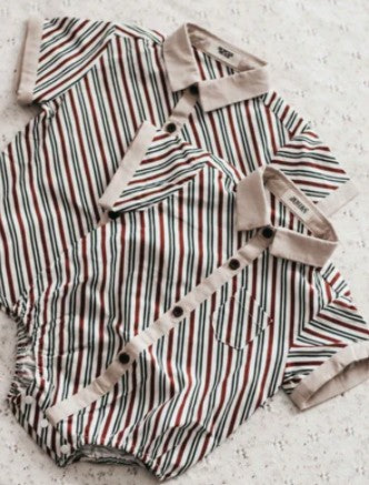 "Christmas" - Bencer & Hazelnut Peppermint Stipe Collared Romper/Shirt
