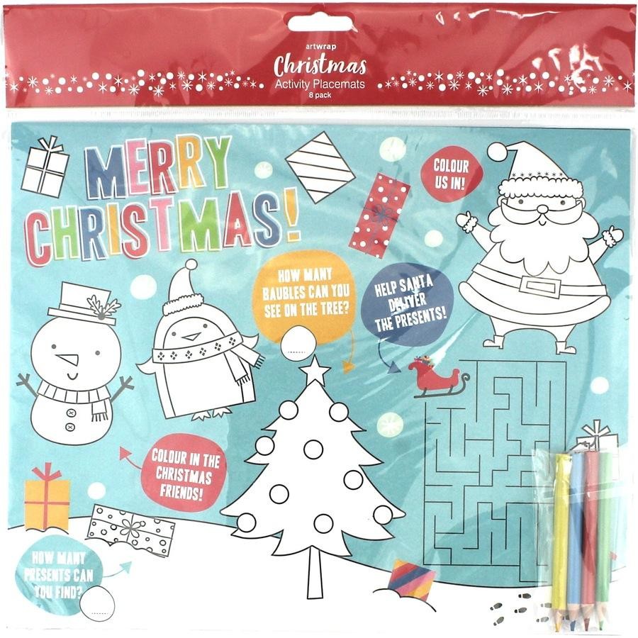 "Christmas" - Colour-In Activity Placemats (8 Pack)