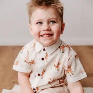 "Christmas" - Bencer & Hazelnut Prancer Collared Romper/Shirt