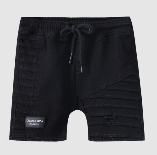 "Cracked Soda" - Rhodes Detailed Denim Shorts - Black