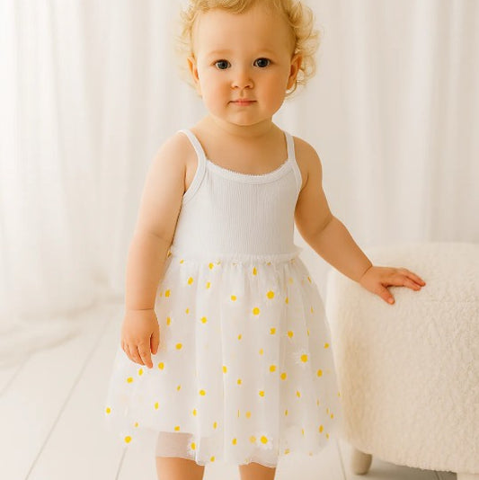 "Confetti Kidz" - Ribbed Tulle Dress - Summer Daisies