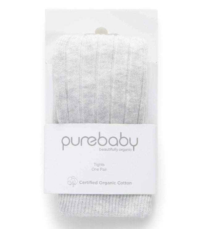 "Purebaby" - Rib Tights - Pale Grey Melange