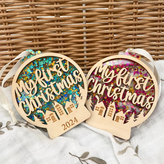"Christmas" - My First Christmas Bauble - Glitter Snowglobe