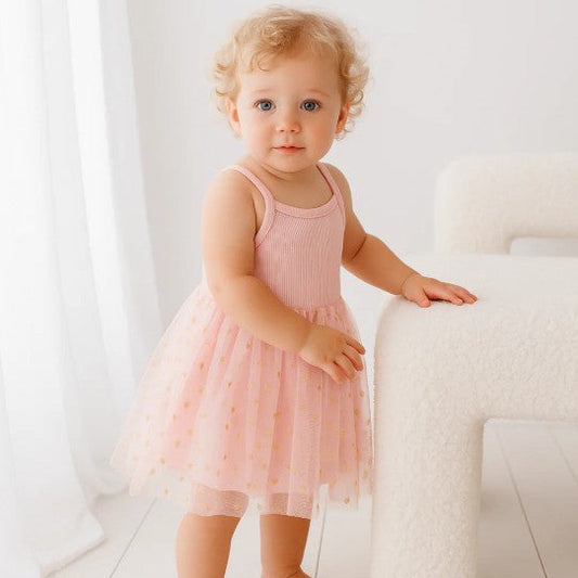 "Confetti Kidz" - Ribbed Tulle Dress - Soft Petal