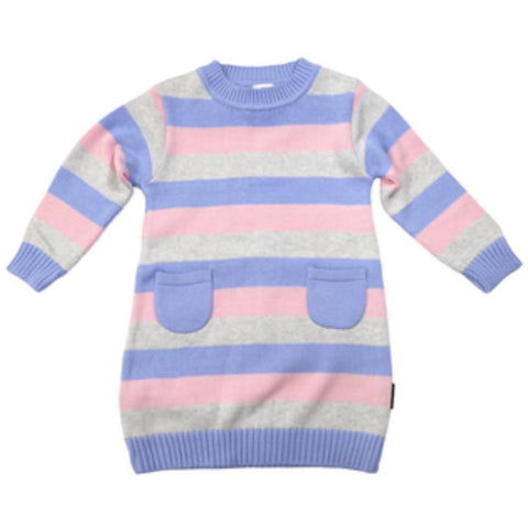 "Korango" - Knit A-Line Dress with Pockets - Blue/Pink/Grey