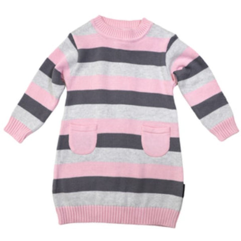 "Korango" - Knit A-Line Dress with Pockets - Pink/Greys