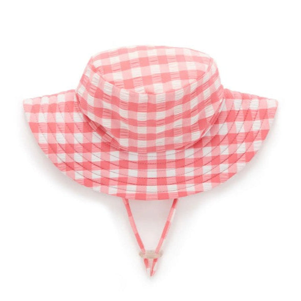 "Purebaby" - Broad Brim Swim Hat - Pomegranate Gingham
