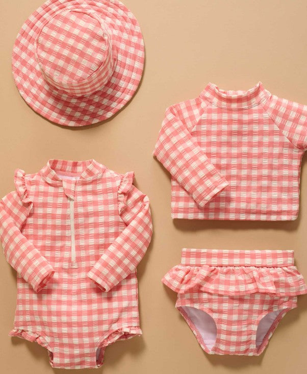 "Purebaby" - Broad Brim Swim Hat - Pomegranate Gingham