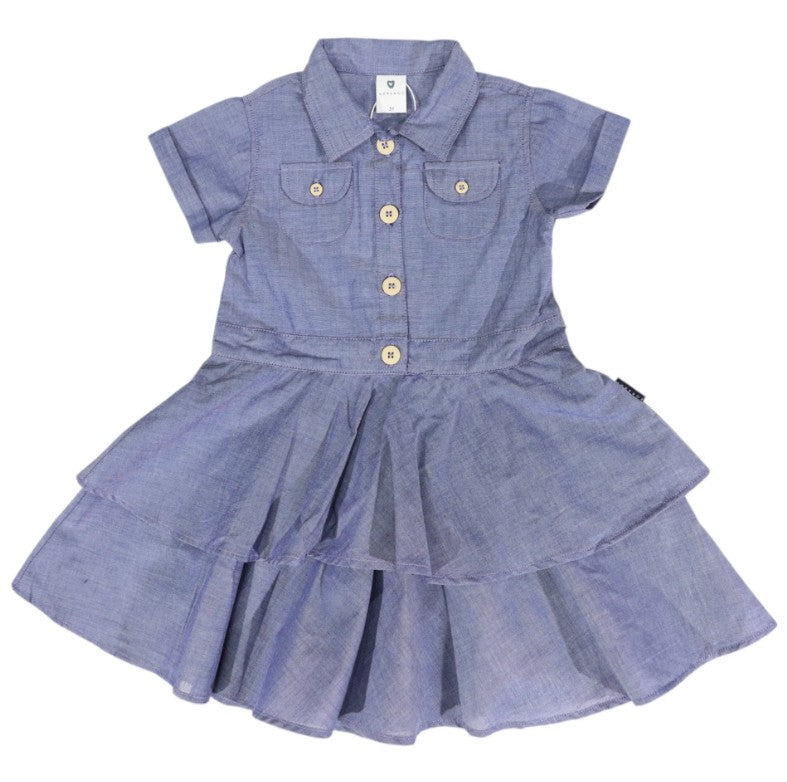 "Korango" - Chambray Tiered Swing Dress (Dark)