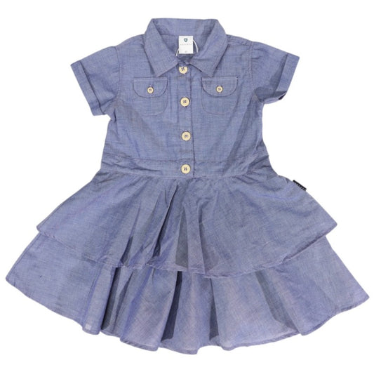 "Korango" - Chambray Tiered Swing Dress (Dark)