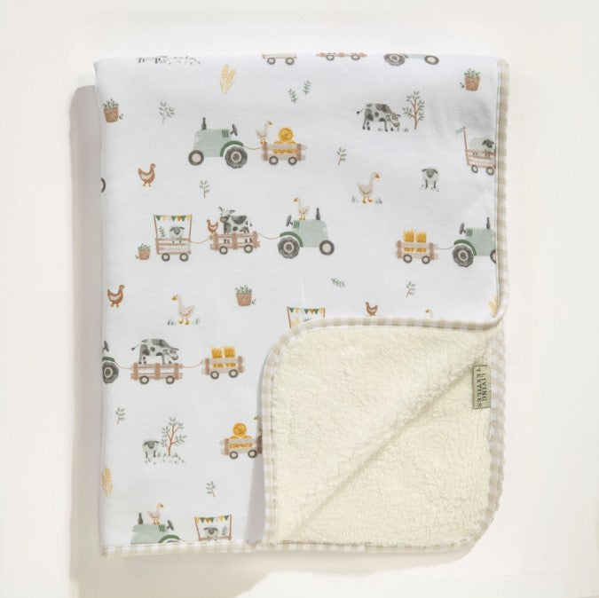 "The Living Textiles Company" - Jersey/Sherpa Pram Blanket - Tractor Ride
