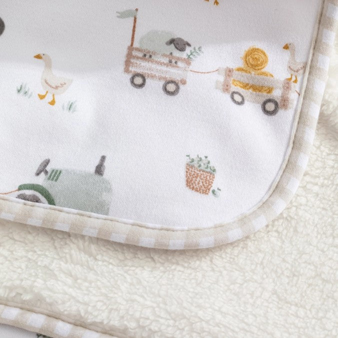 "The Living Textiles Company" - Jersey/Sherpa Pram Blanket - Tractor Ride