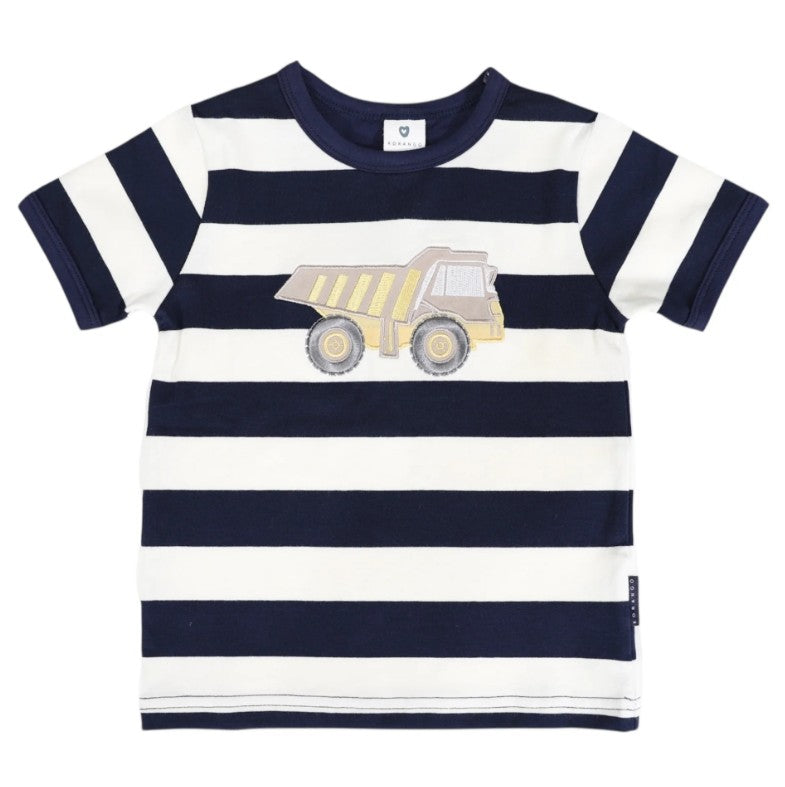"Korango" - Truck Applique Tee - Navy Stripe