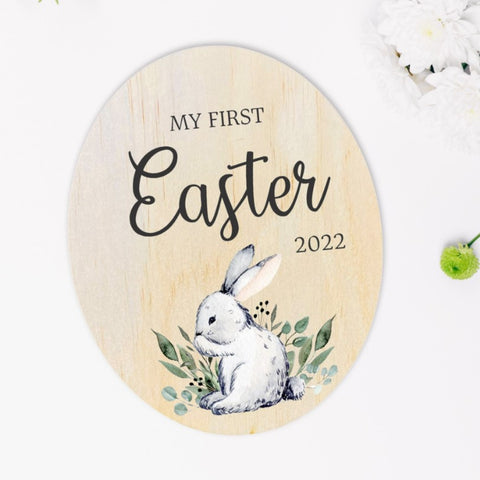 "Easter" - My First Easter Grey Bunny Plaque