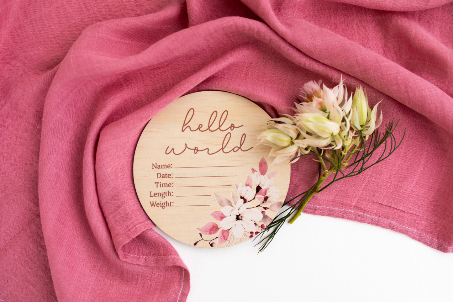 "Timber Tinkers" - Pink Floral Announcement Disc