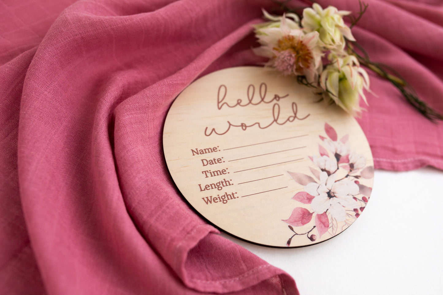 "Timber Tinkers" - Pink Floral Announcement Disc
