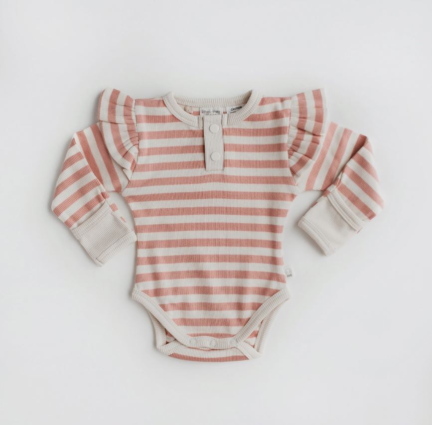"Snuggle Hunny" - Long Sleeve Bodysuit - Rose Stripe