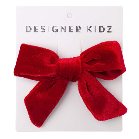 "Designer Kidz" - Velvet Bow Hair Clip - Red